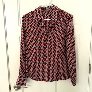 Red and Black Geometric Print Button-Up Shirt